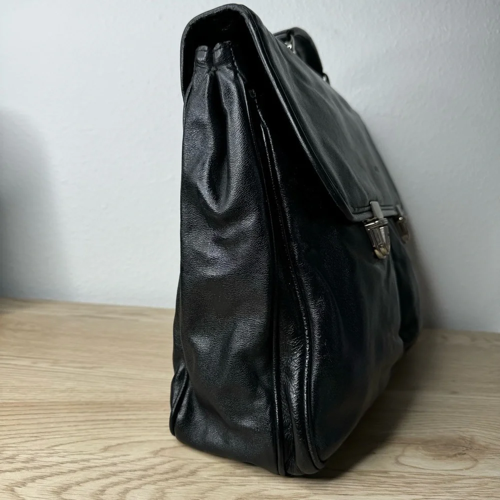 Arezzo Black Leather Briefcase Laptop‎ Bag Damaged Corner See Pics Made in Italy